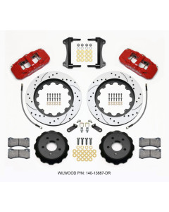 Wilwood AERO6 15-23 Mustang Front Hat Kit 15.00 Drilled Red 15-23-Up Mustang w/Lines