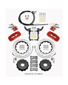 Wilwood AERO4 / MC4 Rear Kit 15-23 Mustang 14.00 Drilled Red 15-23-Up Mustang w/Lines & Cables