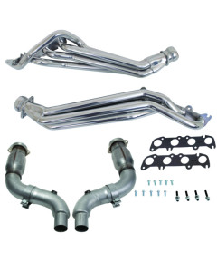 BBK 15-23 Ford Mustang GT 1-3/4 Long Tube Headers w/High Flow Catted Mid Pipe (Silver Ceramic)