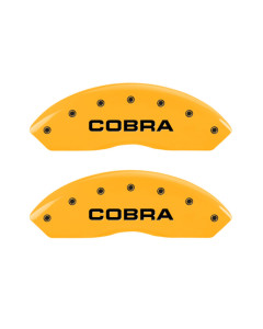 MGP 4 Caliper Covers Engraved Front Cobra Rear Snake Yellow Finish Black Char 2008 Ford Mustang