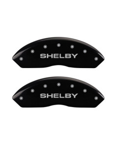 MGP Brake Caliper Covers with Shelby Snake Logo; Black; Front and Rear (94-04 Mustang Cobra)