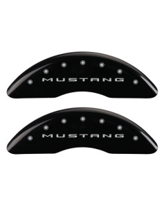 MGP Brake Caliper Covers with Tri-Bar Pony Logo; Black; Front and Rear (15-23 Mustang EcoBoost PP)