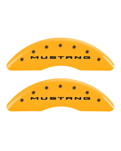 MGP Brake Caliper Covers with Tri-Bar Pony Logo; Yellow; Front and Rear (15-23 Mustang EcoBoost w/ Performance Pack)