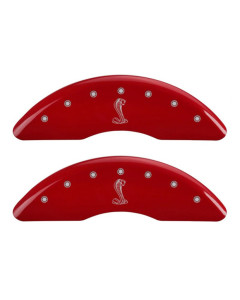 MGP Brake Caliper Covers with Tiffany Snake Logo; Red; Front and Rear (15-23 Mustang GT PP)
