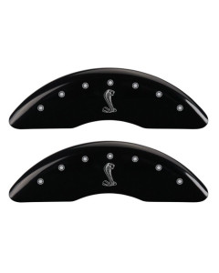 MGP Brake Caliper Covers with Tiffany Snake Logo; Black; Front and Rear (15-23 Mustang GT Non-PP)