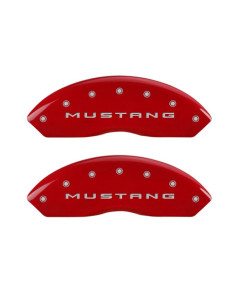 MGP Brake Caliper Covers with Tri-Bar Pony Logo; Red; Front and Rear (15-23 Mustang EcoBoost Non-PP/V6)