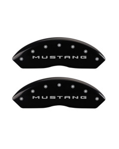 MGP 4 Caliper Covers Engraved Front 15-23/Mustang Engraved Rear 15-23/Bar & Pony Black finish slvr ch