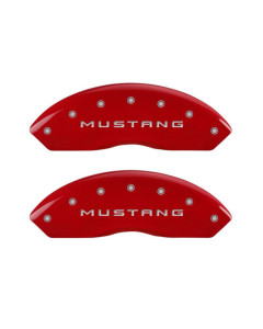 MGP 4 Caliper Covers Engraved Front Mustang Engraved Rear GT Red finish silver ch