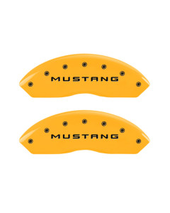 MGP 4 Caliper Covers Engraved Front Mustang Engraved Rear Bar & Pony Yellow finish black ch