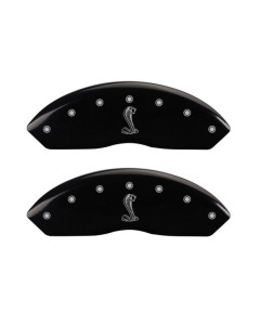 MGP Brake Caliper Covers with Cobra Logo; Black; Front and Rear (05-10 Mustang GT, V6)