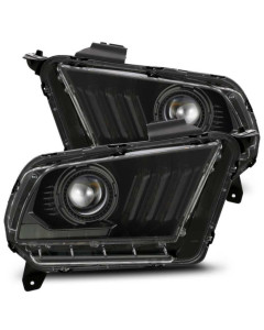 AlphaRex 10-12 Ford Mustang PRO-Series Projector Headlights Plank Style Black w/Top/Bottom DRL