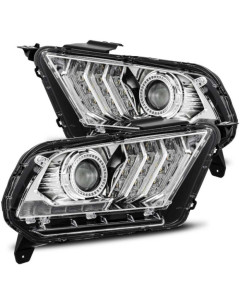 AlphaRex 10-14 Mustang LUXX LED Proj Headlights Plank Style Chrome w/Activ Light/Seq Signal