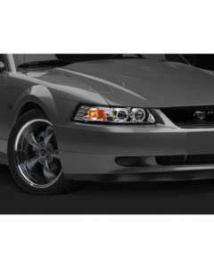 Raxiom 99-04 Ford Mustang Dual LED Halo Projector Headlights- Chrome Housing (Clear Lens)