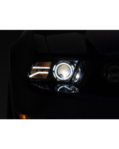 Raxiom 13-14 Ford Mustang LED Halo Projector Headlights- Black Housing (Clear Lens)