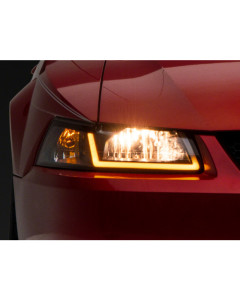 Raxiom 99-04 Ford Mustang Axial Series Headlights w/ Sequential LED Bar- Blk Housing (Clear Lens)