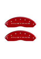 MGP Brake Caliper Covers with Tri-Bar Pony Logo; Red; Front and Rear (15-23 Mustang EcoBoost Non-PP/V6)