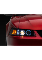 Raxiom 99-04 Ford Mustang Dual LED Halo Projector Headlights- Black Housing (Clear Lens)